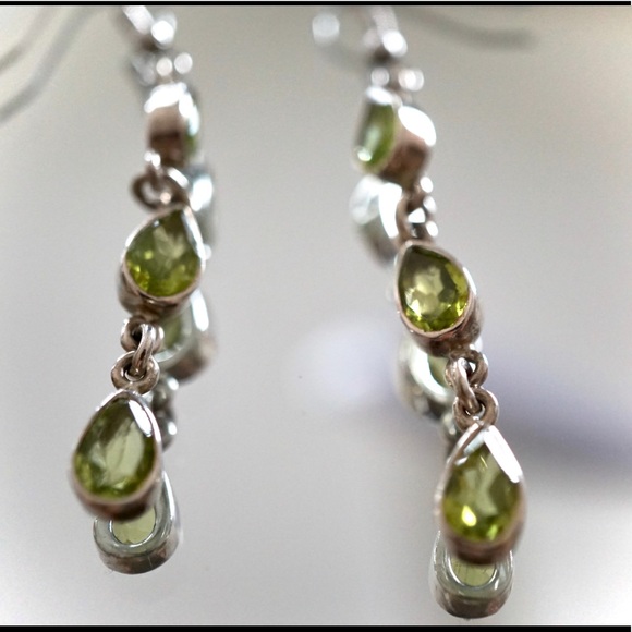 Sterling Silver Peridot Drop Earrings - Picture 5 of 5